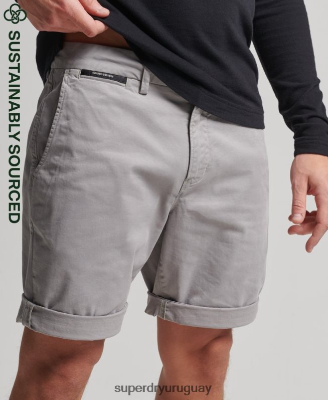 uy Superdry hombres shorts chinos de algodón orgánico gris claro DT2N8Z349 ropa