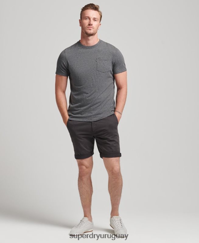 uy Superdry hombres shorts chinos de algodón orgánico negro DT2N8Z348 ropa