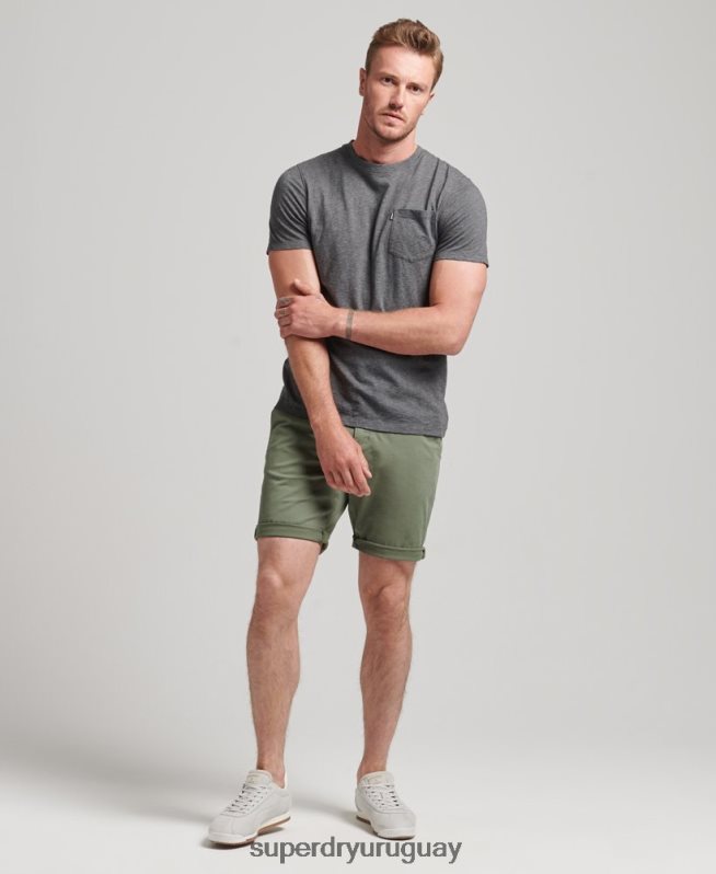 uy Superdry hombres shorts chinos de algodón orgánico studios core verde DT2N8Z282 ropa