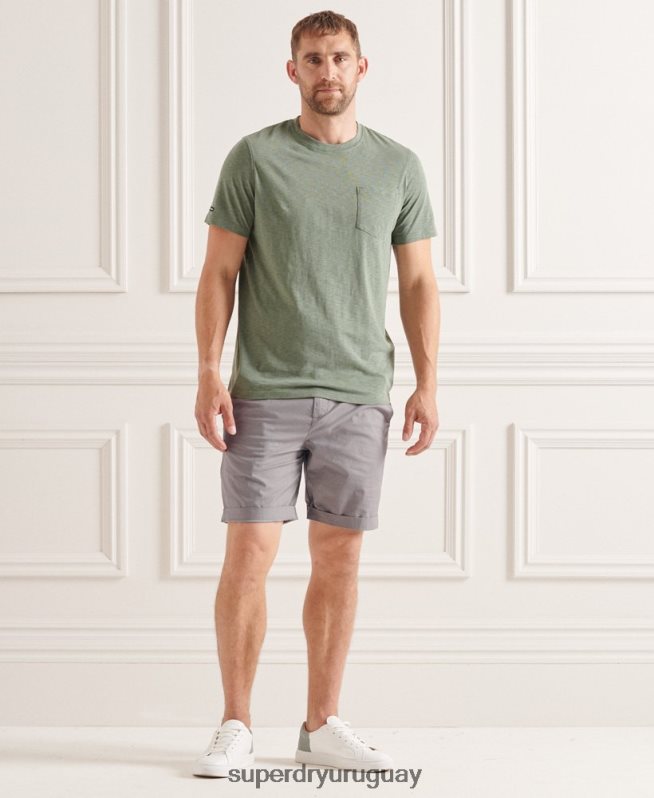 uy Superdry hombres shorts chinos pisapapeles gris claro DT2N8Z6493 ropa