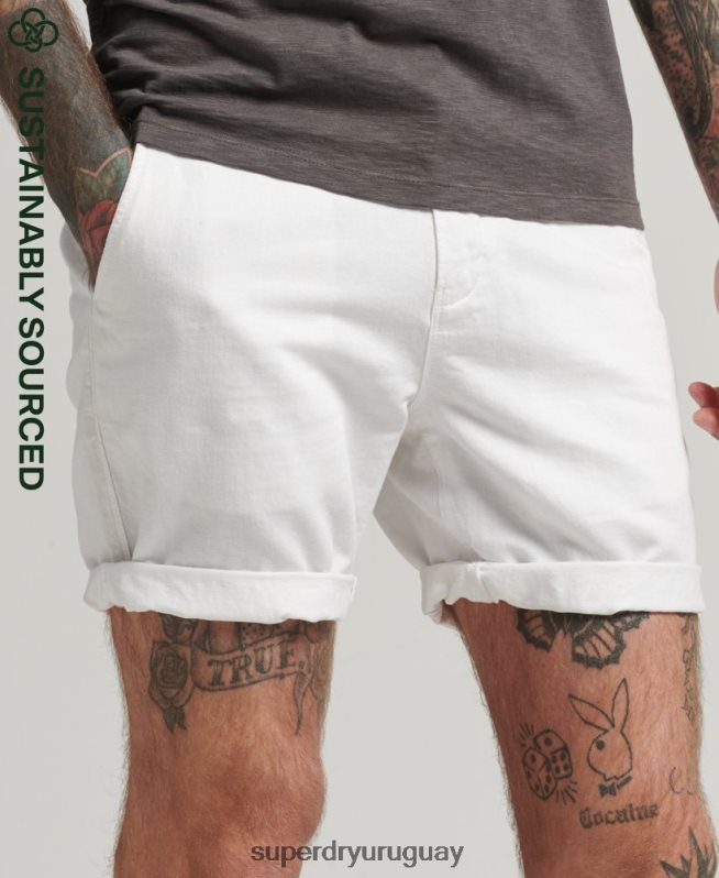 uy Superdry hombres shorts de algodón orgánico con vuelta de lino studios blanco DT2N8Z373 ropa