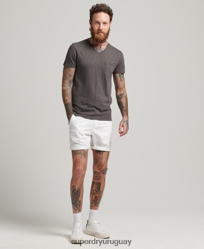 uy Superdry hombres shorts de algodón orgánico con vuelta de lino studios blanco DT2N8Z373 ropa