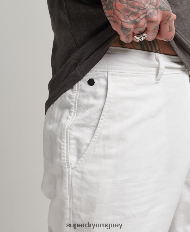 uy Superdry hombres shorts de algodón orgánico con vuelta de lino studios blanco DT2N8Z373 ropa