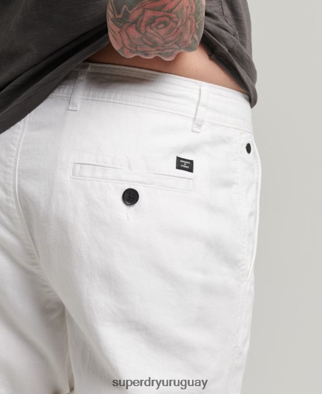 uy Superdry hombres shorts de algodón orgánico con vuelta de lino studios blanco DT2N8Z373 ropa