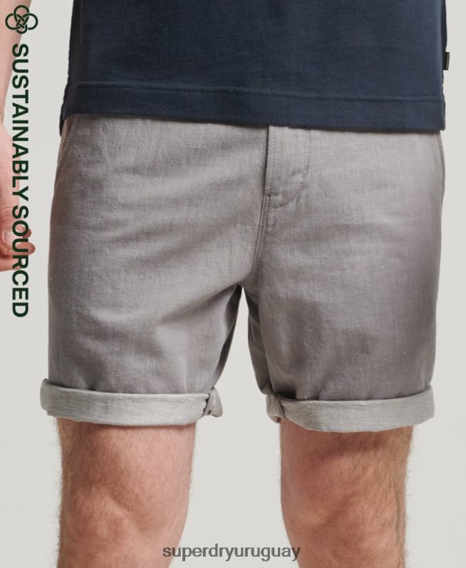 uy Superdry hombres shorts de algodón orgánico con vuelta de lino studios gris oscuro DT2N8Z6450 ropa