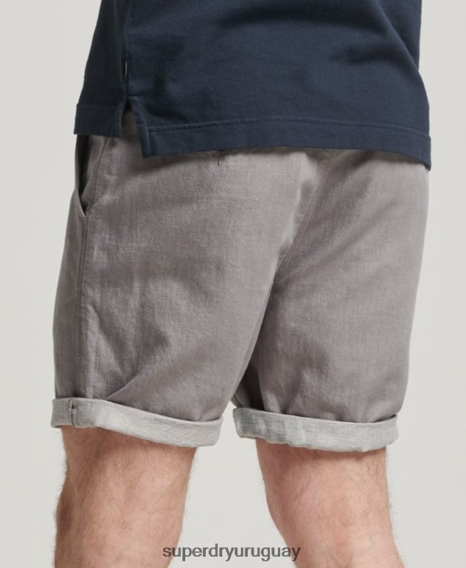 uy Superdry hombres shorts de algodón orgánico con vuelta de lino studios gris oscuro DT2N8Z6450 ropa