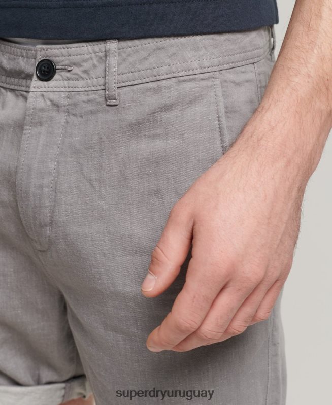 uy Superdry hombres shorts de algodón orgánico con vuelta de lino studios gris oscuro DT2N8Z6450 ropa