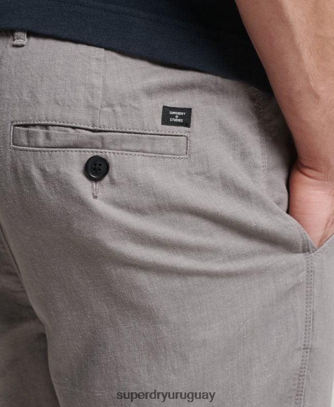 uy Superdry hombres shorts de algodón orgánico con vuelta de lino studios gris oscuro DT2N8Z6450 ropa