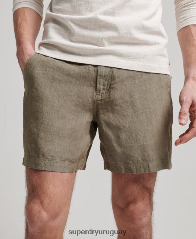 uy Superdry hombres shorts de lino sobreteñidos caqui DT2N8Z270 ropa
