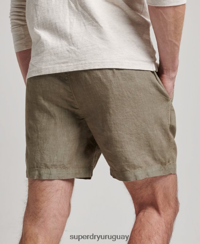 uy Superdry hombres shorts de lino sobreteñidos caqui DT2N8Z270 ropa