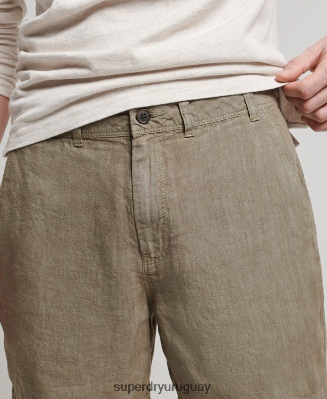 uy Superdry hombres shorts de lino sobreteñidos caqui DT2N8Z270 ropa