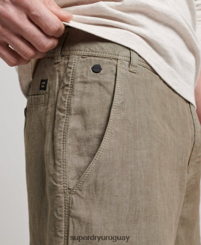 uy Superdry hombres shorts de lino sobreteñidos caqui DT2N8Z270 ropa