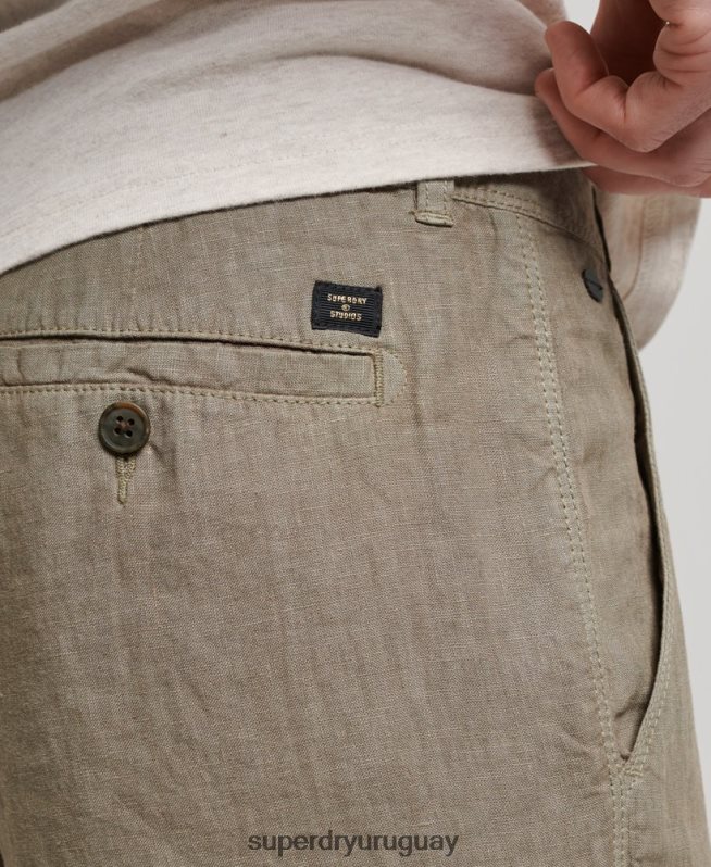 uy Superdry hombres shorts de lino sobreteñidos caqui DT2N8Z270 ropa