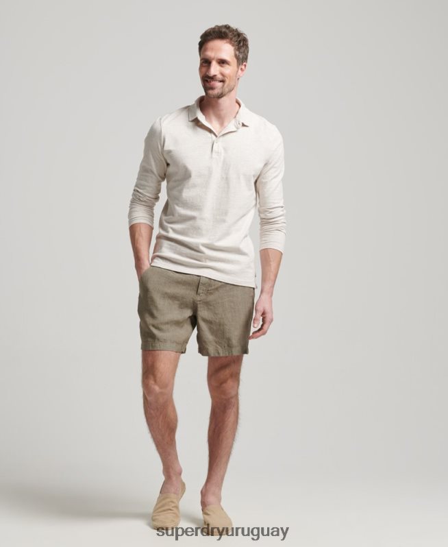 uy Superdry hombres shorts de lino sobreteñidos caqui DT2N8Z270 ropa