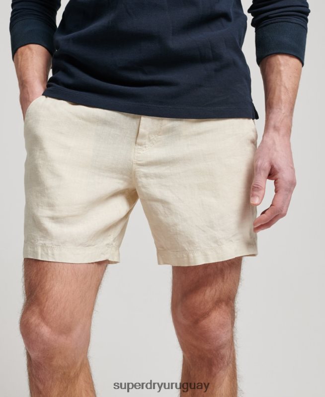 uy Superdry hombres shorts de lino sobreteñidos crema DT2N8Z54 ropa