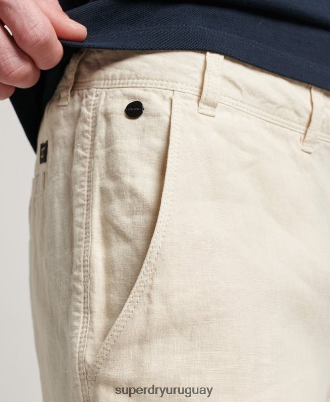 uy Superdry hombres shorts de lino sobreteñidos crema DT2N8Z54 ropa