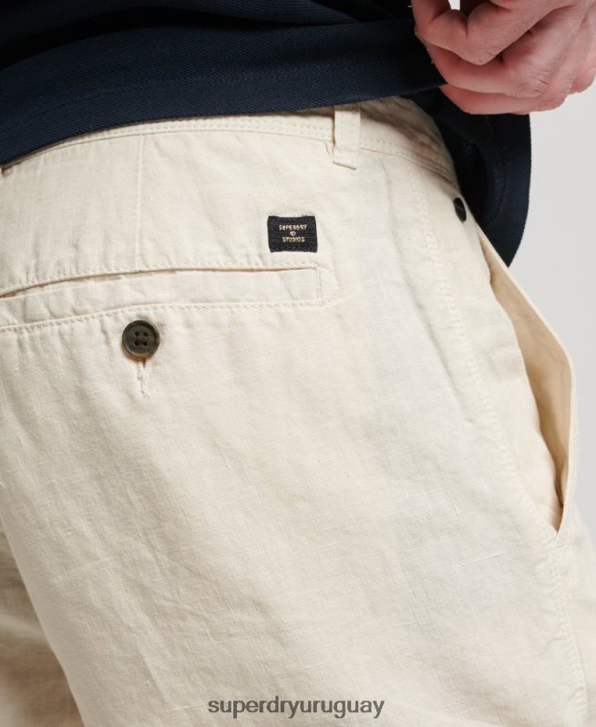 uy Superdry hombres shorts de lino sobreteñidos crema DT2N8Z54 ropa
