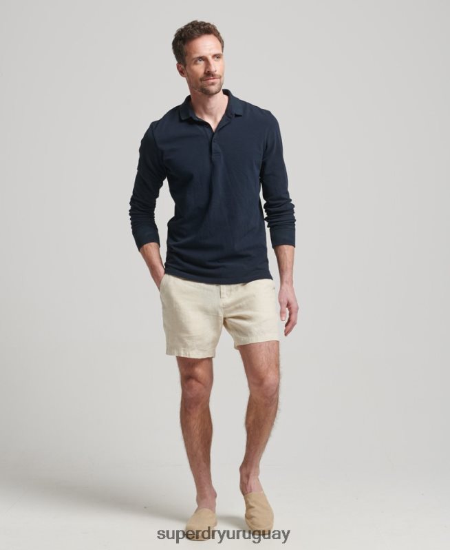 uy Superdry hombres shorts de lino sobreteñidos crema DT2N8Z54 ropa