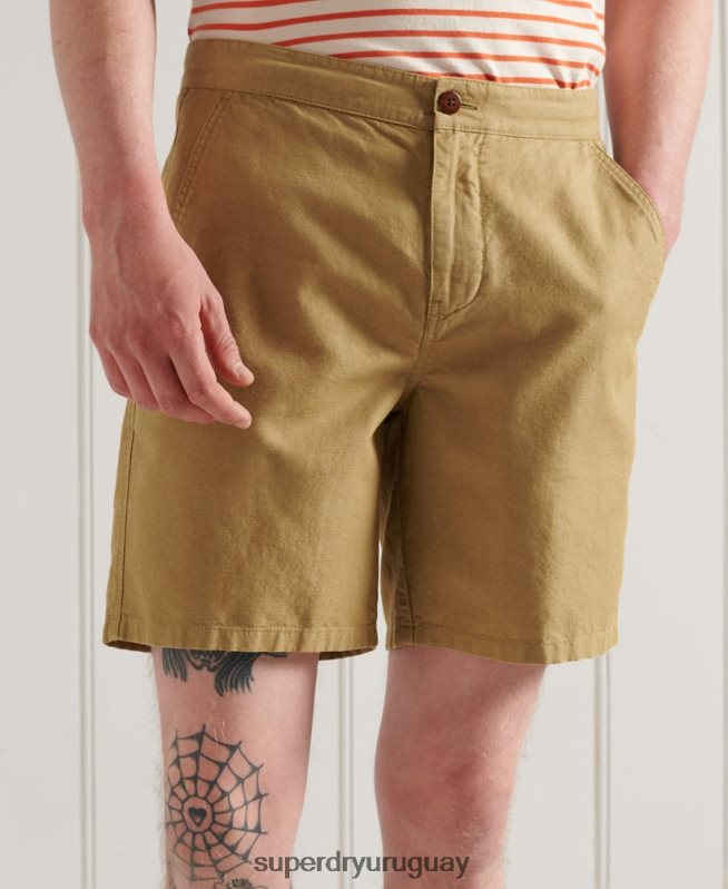 uy Superdry hombres shorts de playa de lino cali beige DT2N8Z355 ropa