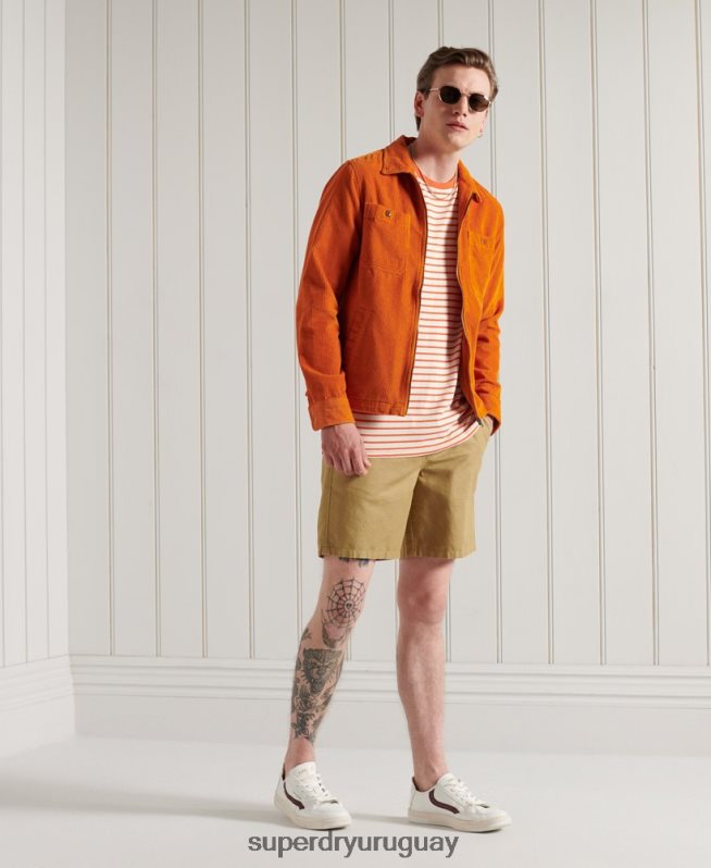 uy Superdry hombres shorts de playa de lino cali beige DT2N8Z355 ropa