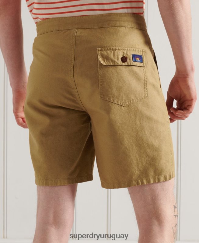 uy Superdry hombres shorts de playa de lino cali beige DT2N8Z355 ropa