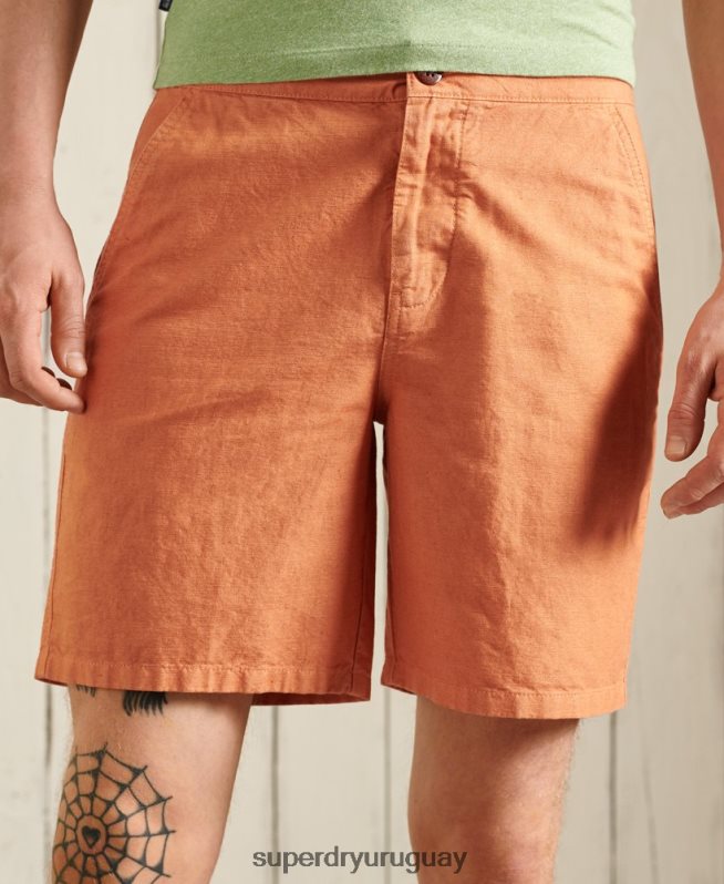 uy Superdry hombres shorts de playa de lino cali naranja DT2N8Z344 ropa