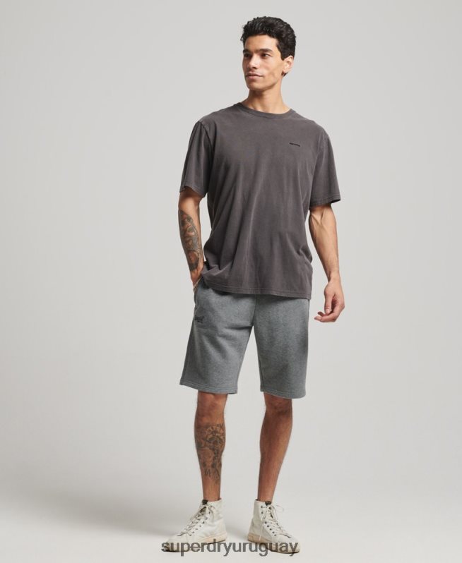 uy Superdry hombres shorts de punto con logo vintage bordado gris DT2N8Z261 ropa