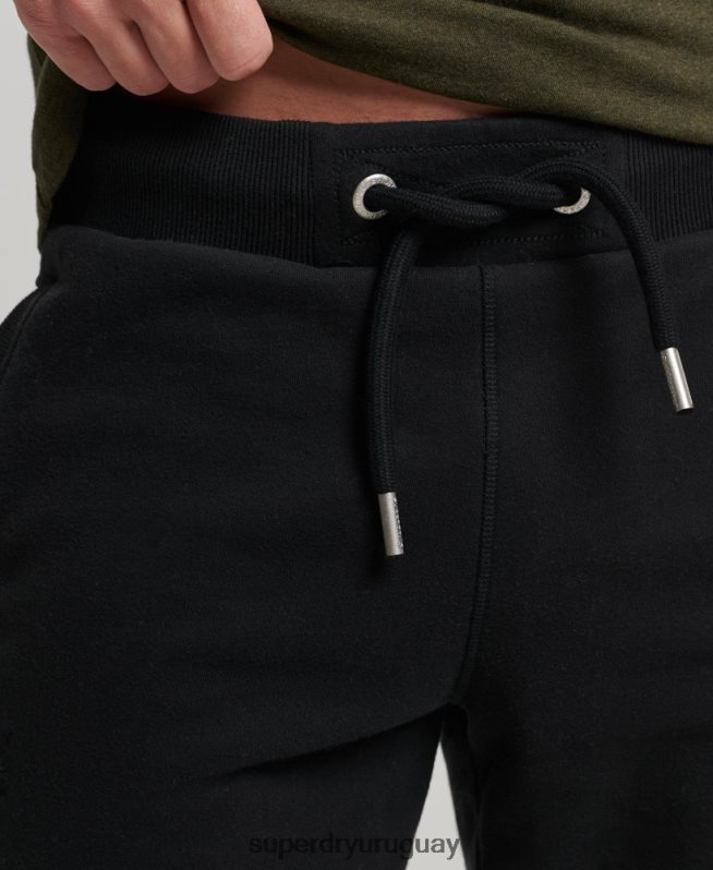 uy Superdry hombres shorts de punto con logo vintage bordado negro DT2N8Z276 ropa