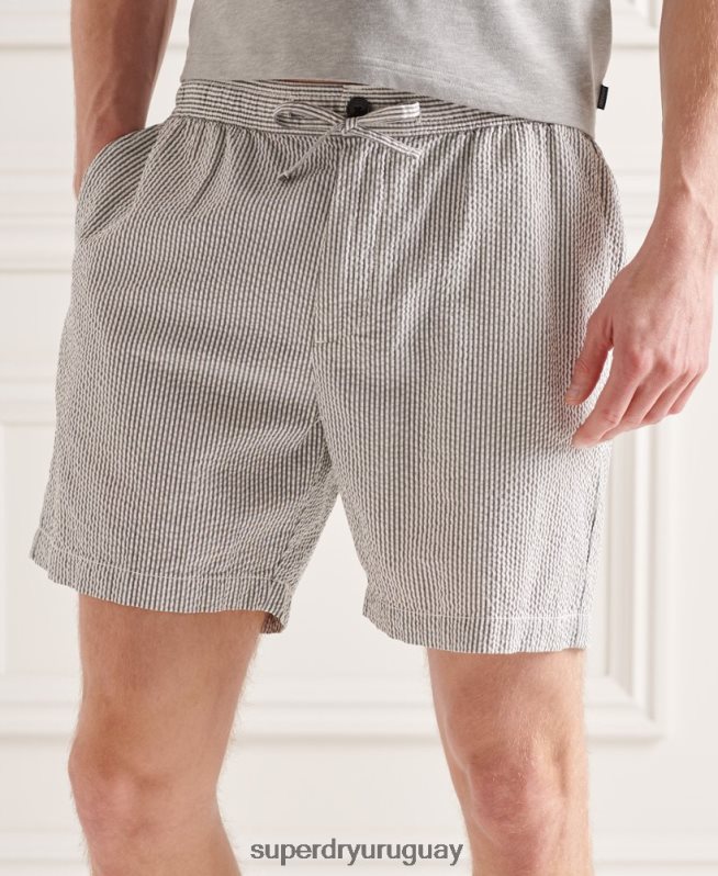 uy Superdry hombres shorts de seersucker con cordones gris DT2N8Z6438 ropa