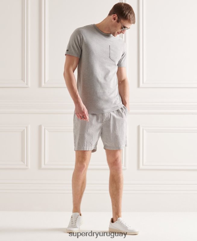 uy Superdry hombres shorts de seersucker con cordones gris DT2N8Z6438 ropa