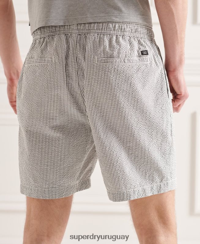 uy Superdry hombres shorts de seersucker con cordones gris DT2N8Z6438 ropa