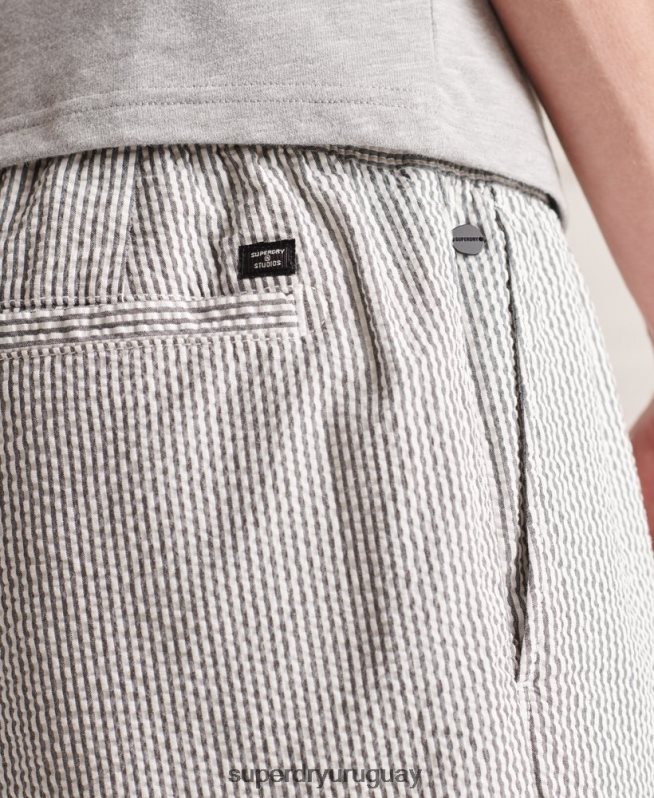 uy Superdry hombres shorts de seersucker con cordones gris DT2N8Z6438 ropa