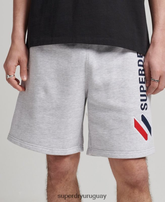 uy Superdry hombres shorts deportivos con aplique de código gris DT2N8Z374 ropa