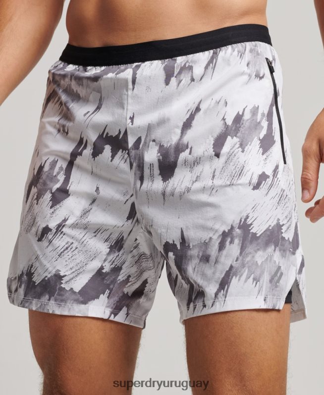 uy Superdry hombres shorts run premium a capas gris DT2N8Z5384 ropa