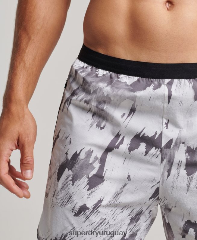 uy Superdry hombres shorts run premium a capas gris DT2N8Z5384 ropa