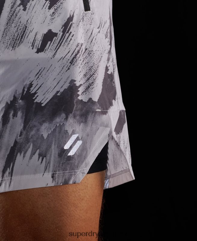 uy Superdry hombres shorts run premium a capas gris DT2N8Z5384 ropa