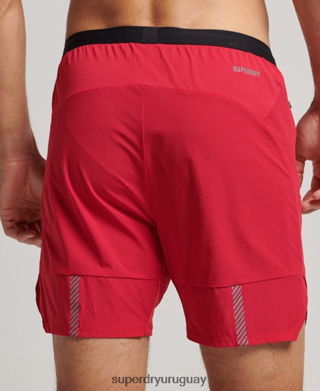 uy Superdry hombres shorts run premium a capas rojo DT2N8Z5406 ropa