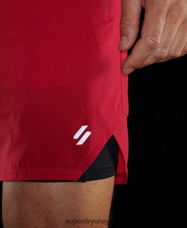 uy Superdry hombres shorts run premium a capas rojo DT2N8Z5406 ropa