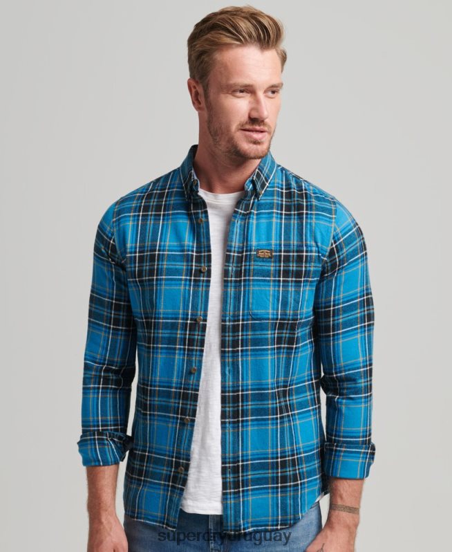 uy Superdry hombres camisa a cuadros de leñador de algodón orgánico azul DT2N8Z200 ropa