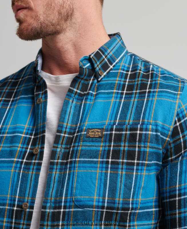 uy Superdry hombres camisa a cuadros de leñador de algodón orgánico azul DT2N8Z200 ropa