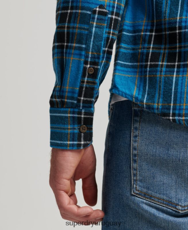 uy Superdry hombres camisa a cuadros de leñador de algodón orgánico azul DT2N8Z200 ropa