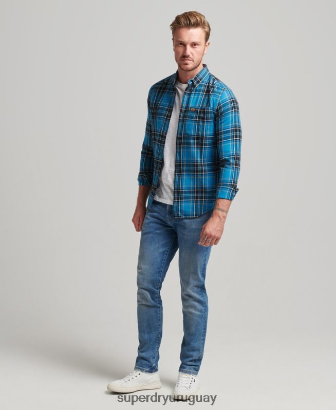 uy Superdry hombres camisa a cuadros de leñador de algodón orgánico azul DT2N8Z200 ropa