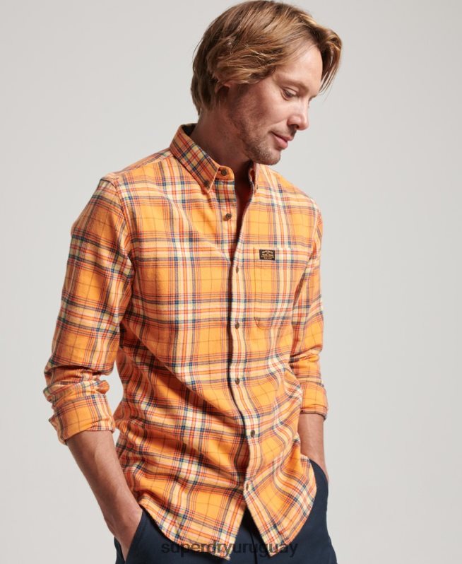 uy Superdry hombres camisa a cuadros de leñador de algodón orgánico naranja DT2N8Z193 ropa
