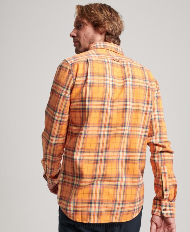 uy Superdry hombres camisa a cuadros de leñador de algodón orgánico naranja DT2N8Z193 ropa