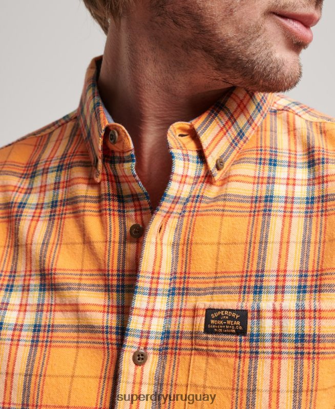 uy Superdry hombres camisa a cuadros de leñador de algodón orgánico naranja DT2N8Z193 ropa