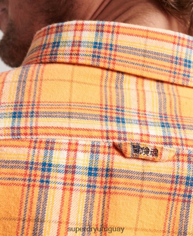 uy Superdry hombres camisa a cuadros de leñador de algodón orgánico naranja DT2N8Z193 ropa