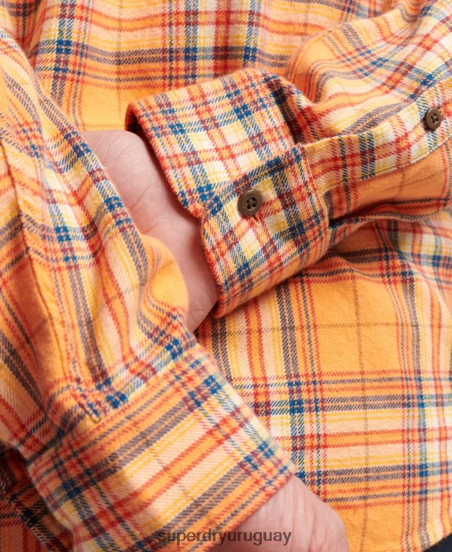 uy Superdry hombres camisa a cuadros de leñador de algodón orgánico naranja DT2N8Z193 ropa
