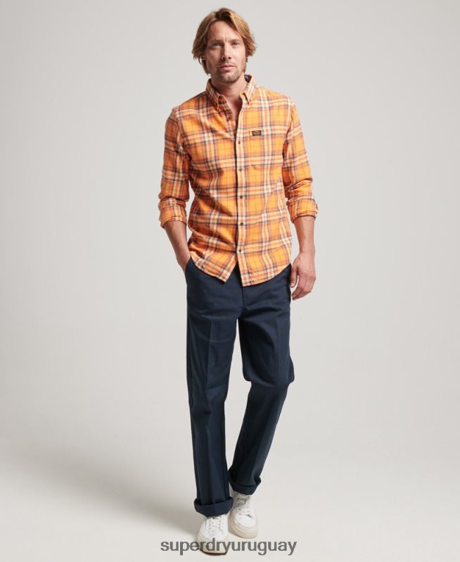 uy Superdry hombres camisa a cuadros de leñador de algodón orgánico naranja DT2N8Z193 ropa