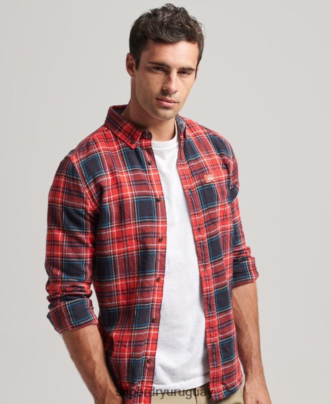 uy Superdry hombres camisa a cuadros de leñador de algodón orgánico rojo DT2N8Z206 ropa