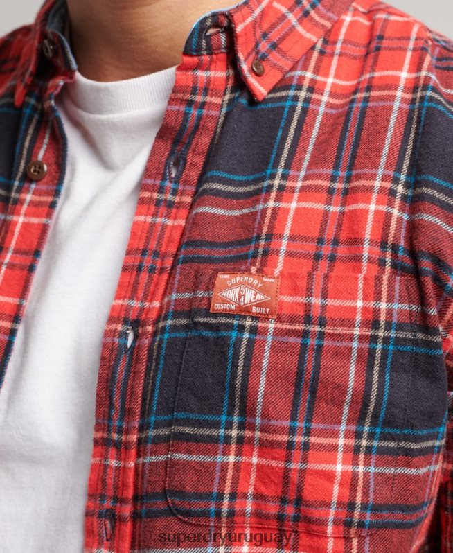 uy Superdry hombres camisa a cuadros de leñador de algodón orgánico rojo DT2N8Z206 ropa